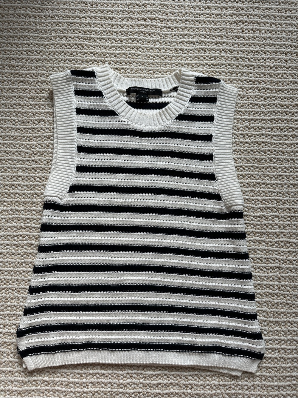 French Connection Black and White Striped Knit Sleeveless Top